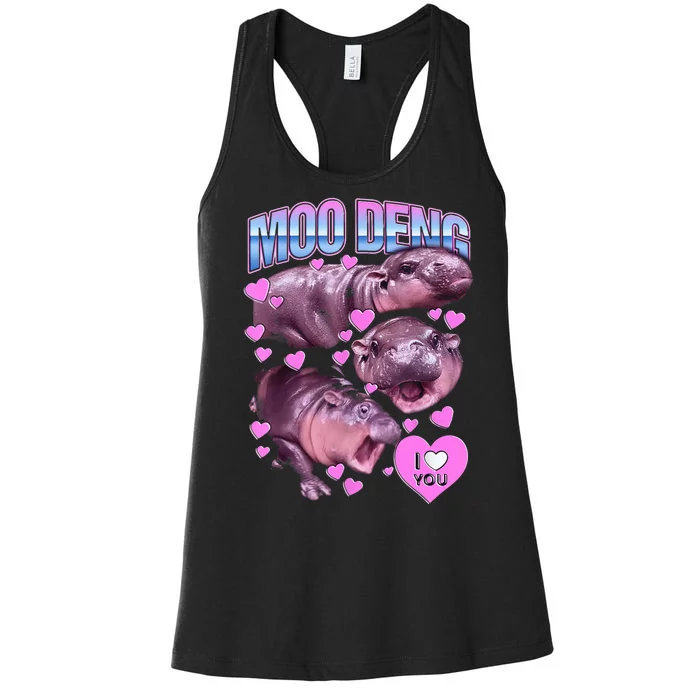 I Love You Moo Deng Cute Funny Hippo Women's Racerback Tank