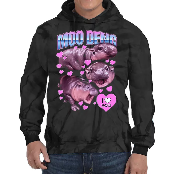 I Love You Moo Deng Cute Funny Hippo Tie Dye Hoodie