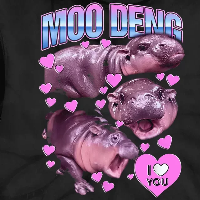 I Love You Moo Deng Cute Funny Hippo Tie Dye Hoodie