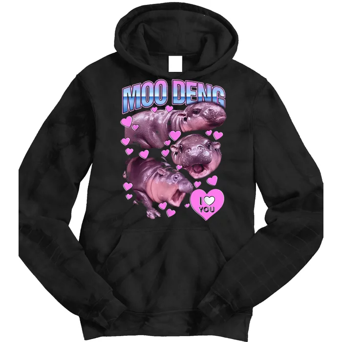 I Love You Moo Deng Cute Funny Hippo Tie Dye Hoodie