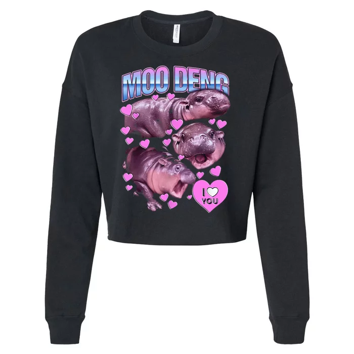 I Love You Moo Deng Cute Funny Hippo Cropped Pullover Crew