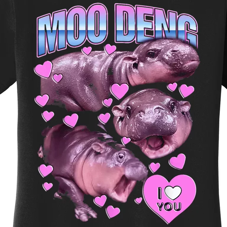 I Love You Moo Deng Cute Funny Hippo Women's T-Shirt