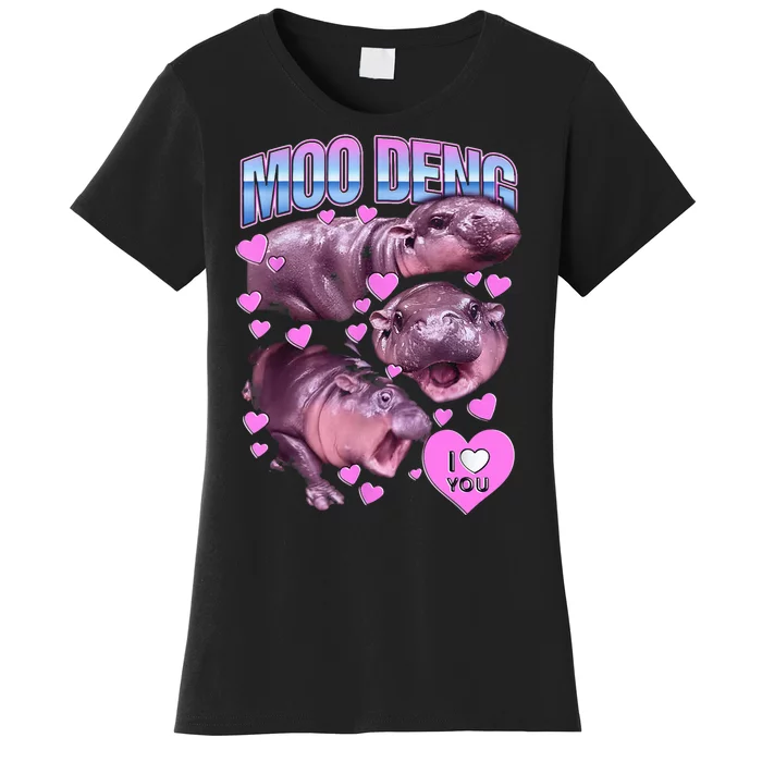 I Love You Moo Deng Cute Funny Hippo Women's T-Shirt