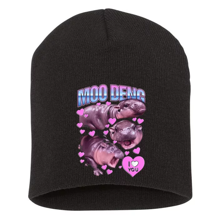 I Love You Moo Deng Cute Funny Hippo Short Acrylic Beanie