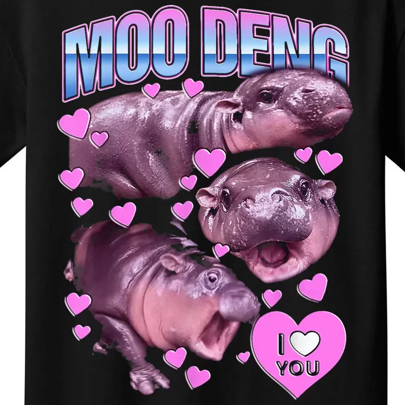 I Love You Moo Deng Cute Funny Hippo Kids T-Shirt