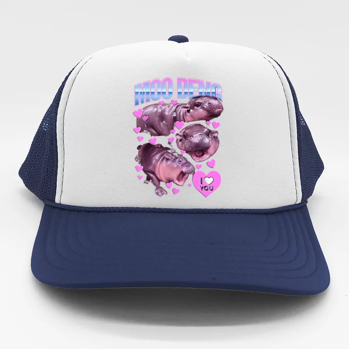 I Love You Moo Deng Cute Funny Hippo Trucker Hat