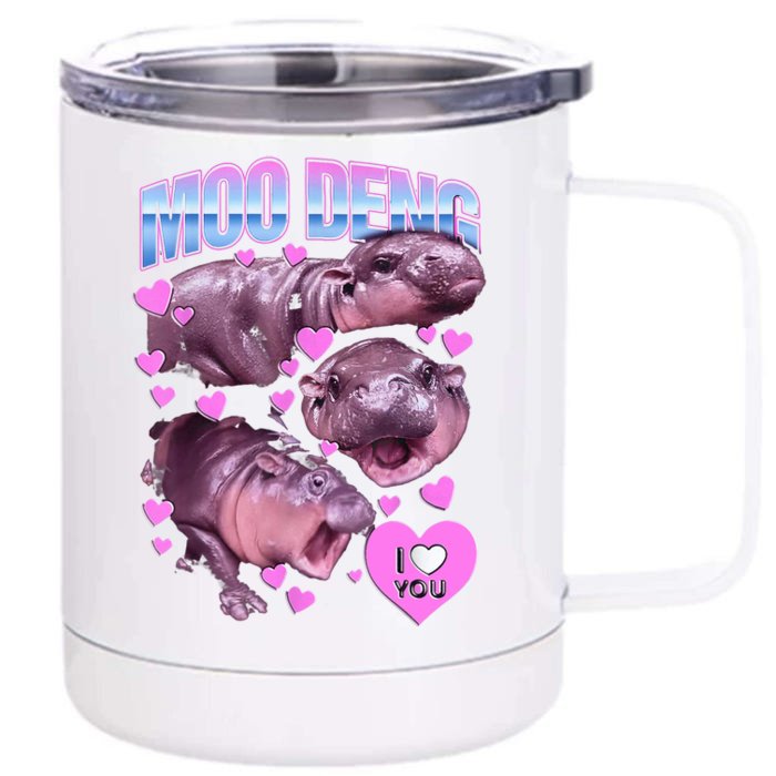 I Love You Moo Deng Cute Funny Hippo Front & Back 12oz Stainless Steel Tumbler Cup