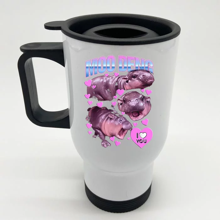 I Love You Moo Deng Cute Funny Hippo Front & Back Stainless Steel Travel Mug