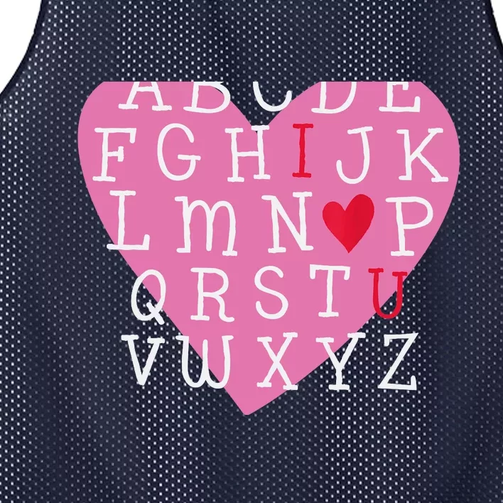 I LOVE YOU Valentines Day Alphabet Teacher Student School Mesh Reversible Basketball Jersey Tank