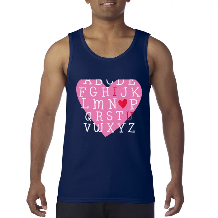 I LOVE YOU Valentines Day Alphabet Teacher Student School Tank Top