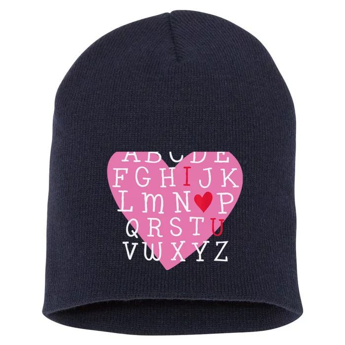 I LOVE YOU Valentines Day Alphabet Teacher Student School Short Acrylic Beanie