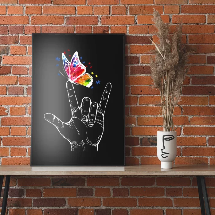 I Love You Hand Sign Language Butterfly Autism Awareness Poster