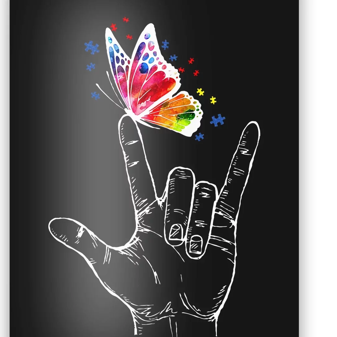 I Love You Hand Sign Language Butterfly Autism Awareness Poster