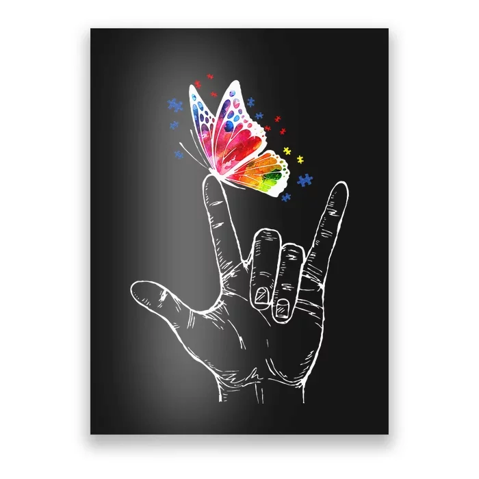 I Love You Hand Sign Language Butterfly Autism Awareness Poster