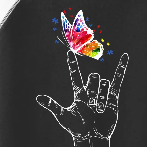 I Love You Hand Sign Language Butterfly Autism Awareness Toddler Fine Jersey T-Shirt