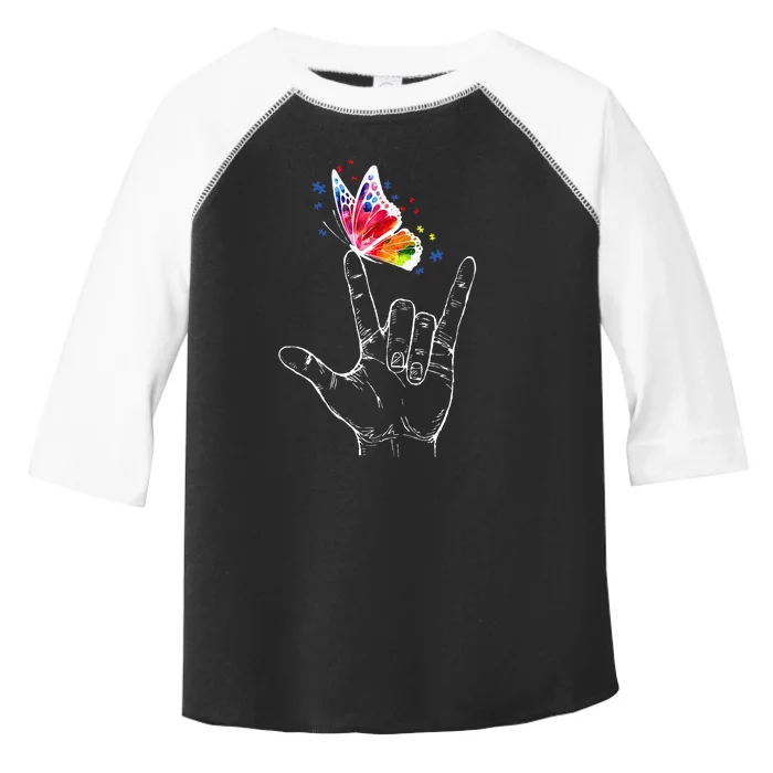 I Love You Hand Sign Language Butterfly Autism Awareness Toddler Fine Jersey T-Shirt