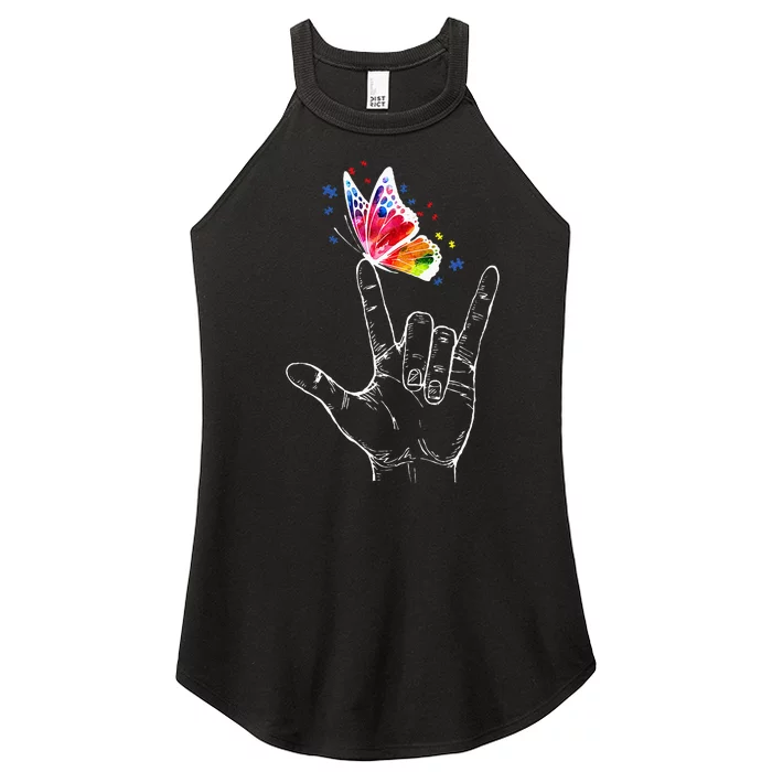 I Love You Hand Sign Language Butterfly Autism Awareness Women’s Perfect Tri Rocker Tank