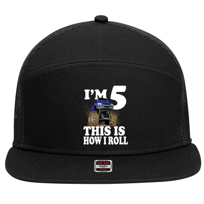 I'm 5 This Is How I Roll Monster Truck 7 Panel Mesh Trucker Snapback Hat