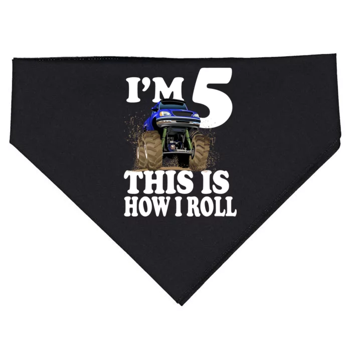 I'm 5 This Is How I Roll Monster Truck USA-Made Doggie Bandana