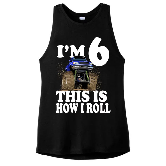 I'm 6 This Is How I Roll Monster Truck Ladies Tri-Blend Wicking Tank