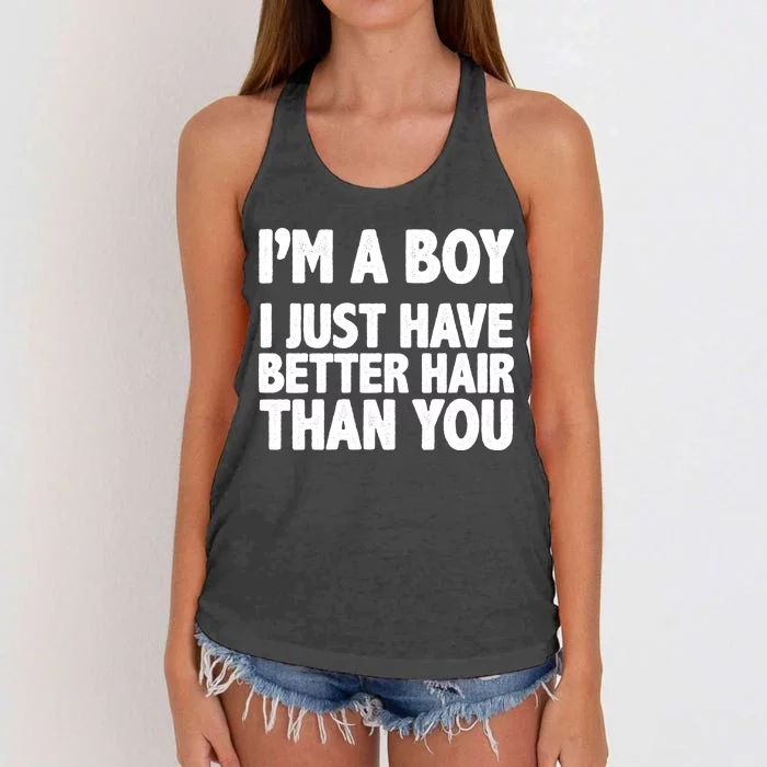 I'm A Boy I Just Have Better Hair Then You Women's Knotted Racerback Tank