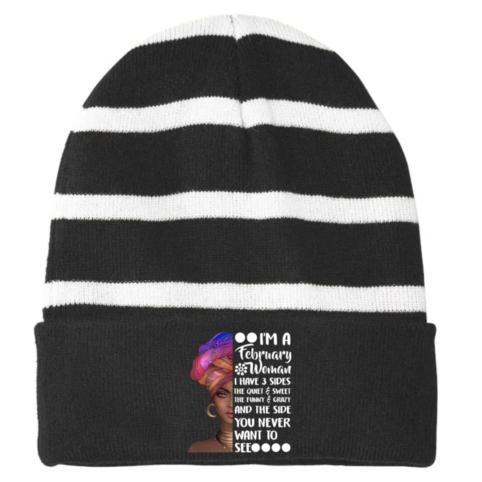 I'm A February Woman Striped Beanie with Solid Band