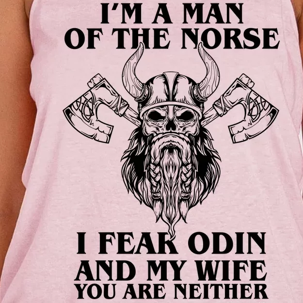 I'm A Man Of the Norse I Fear Odin And My Wife You Are Neither Women's Knotted Racerback Tank