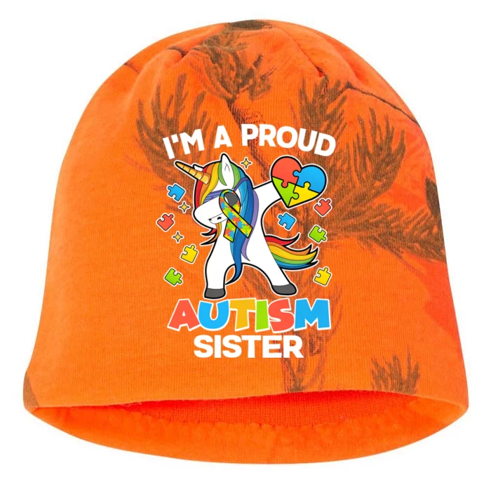 I'm A Proud Autism Sister Dabbing Unicorn Kati - Camo Knit Beanie