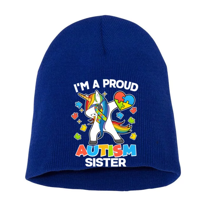 I'm A Proud Autism Sister Dabbing Unicorn Short Acrylic Beanie