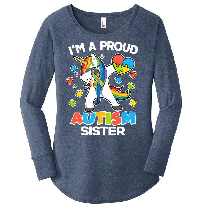 I'm A Proud Autism Sister Dabbing Unicorn Women's Perfect Tri Tunic Long Sleeve Shirt