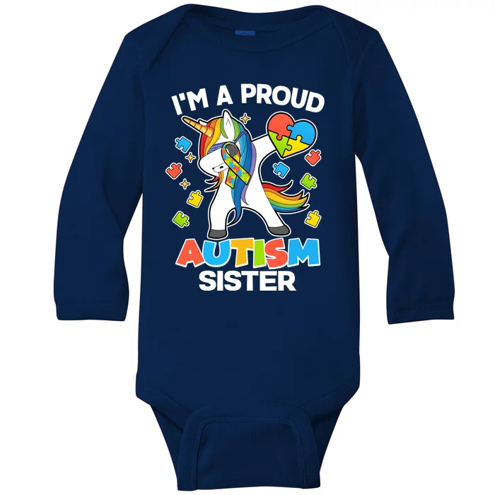 I'm A Proud Autism Sister Dabbing Unicorn Baby Long Sleeve Bodysuit