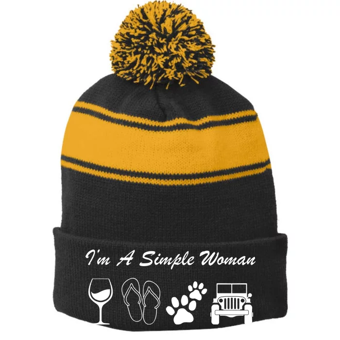 I'm A Simple Woman Living A Simple Life Stripe Pom Pom Beanie