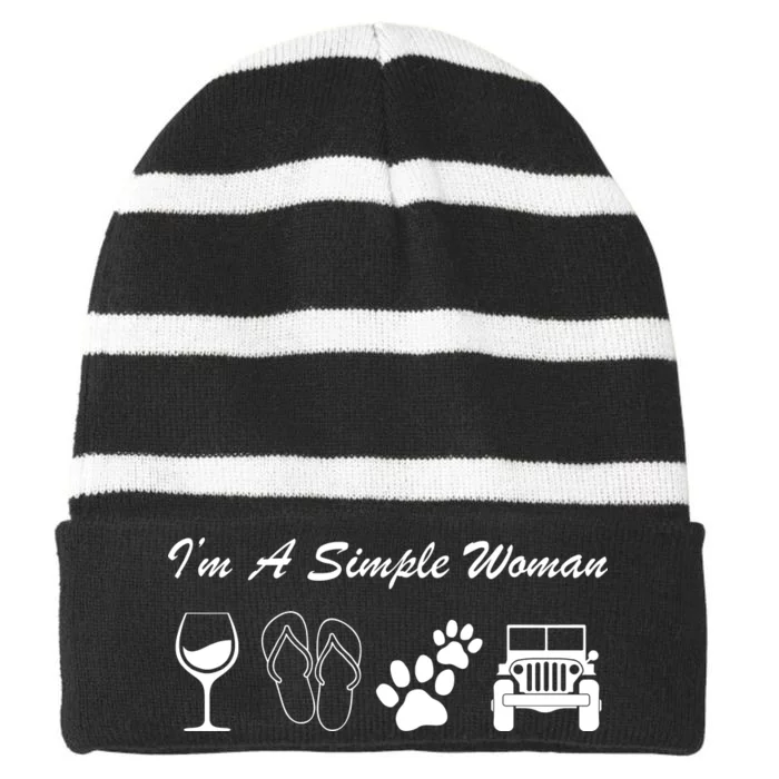 I'm A Simple Woman Living A Simple Life Striped Beanie with Solid Band