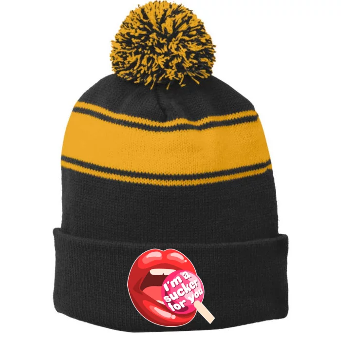 I'm A Sucker For You Funny Stripe Pom Pom Beanie