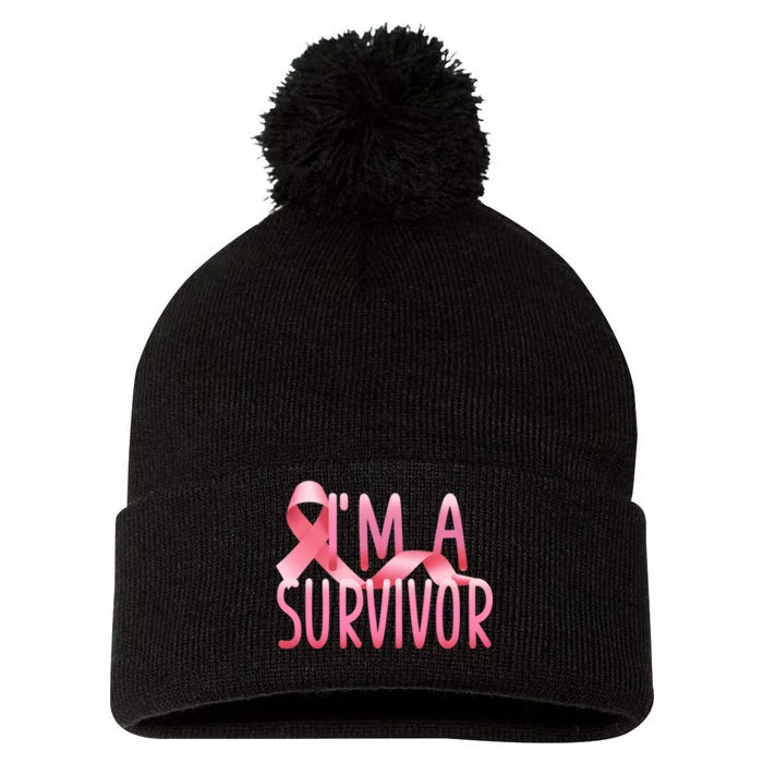 I'm a Survivor Breast Cancer Awareness Pom Pom 12in Knit Beanie