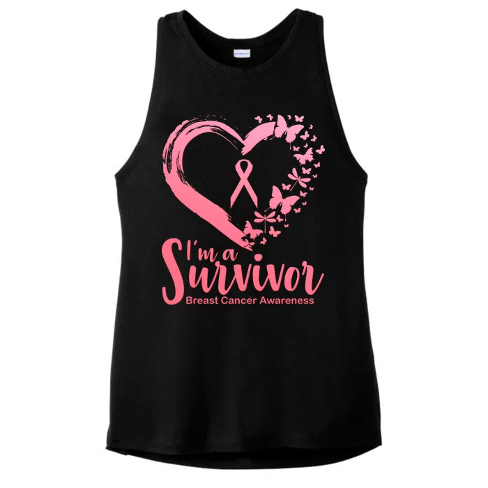 I'm a Survivor Breast Cancer Awareness Butterfly Ladies Tri-Blend Wicking Tank