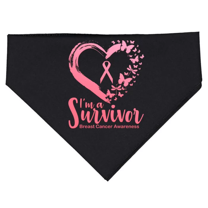 I'm a Survivor Breast Cancer Awareness Butterfly USA-Made Doggie Bandana