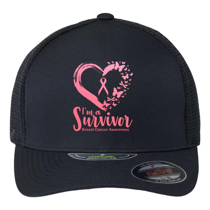 I'm a Survivor Breast Cancer Awareness Butterfly Flexfit Unipanel Trucker Cap