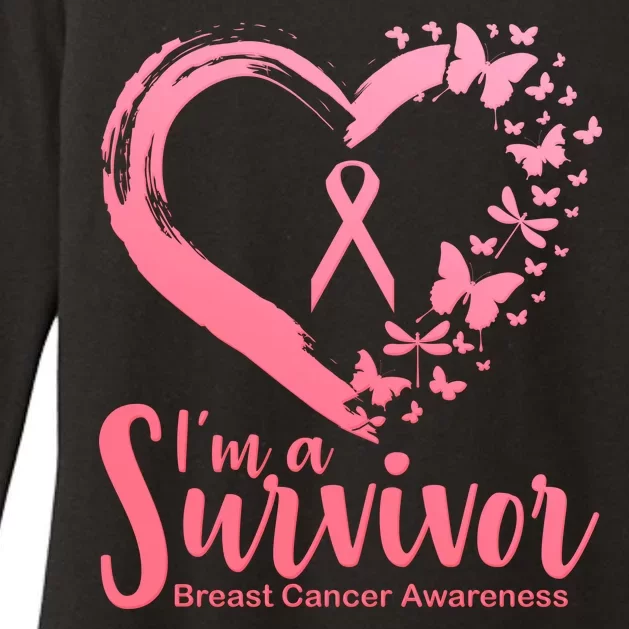 I'm a Survivor Breast Cancer Awareness Butterfly Womens CVC Long Sleeve Shirt