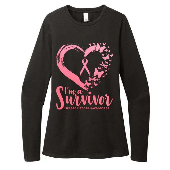 I'm a Survivor Breast Cancer Awareness Butterfly Womens CVC Long Sleeve Shirt