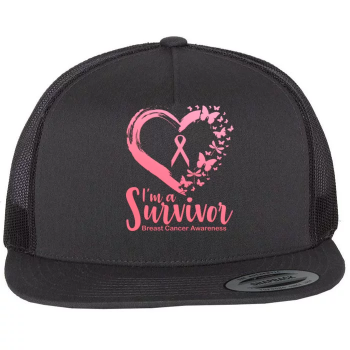 I'm a Survivor Breast Cancer Awareness Butterfly Flat Bill Trucker Hat