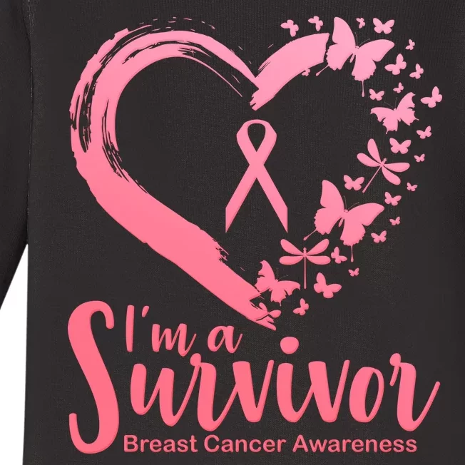 I'm a Survivor Breast Cancer Awareness Butterfly Baby Long Sleeve Bodysuit