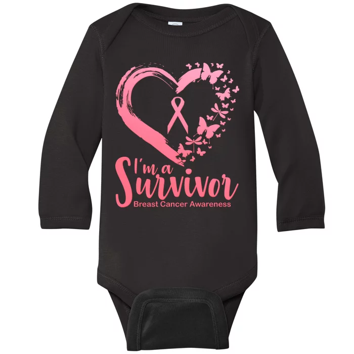 I'm a Survivor Breast Cancer Awareness Butterfly Baby Long Sleeve Bodysuit