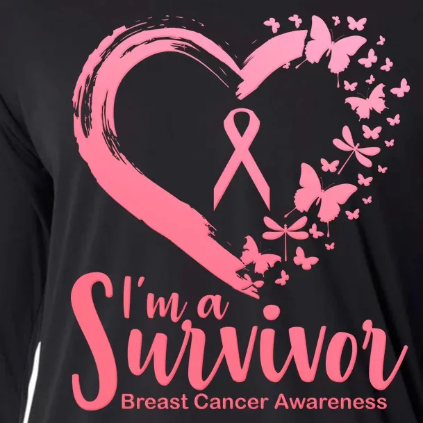 I'm a Survivor Breast Cancer Awareness Butterfly Cooling Performance Long Sleeve Crew