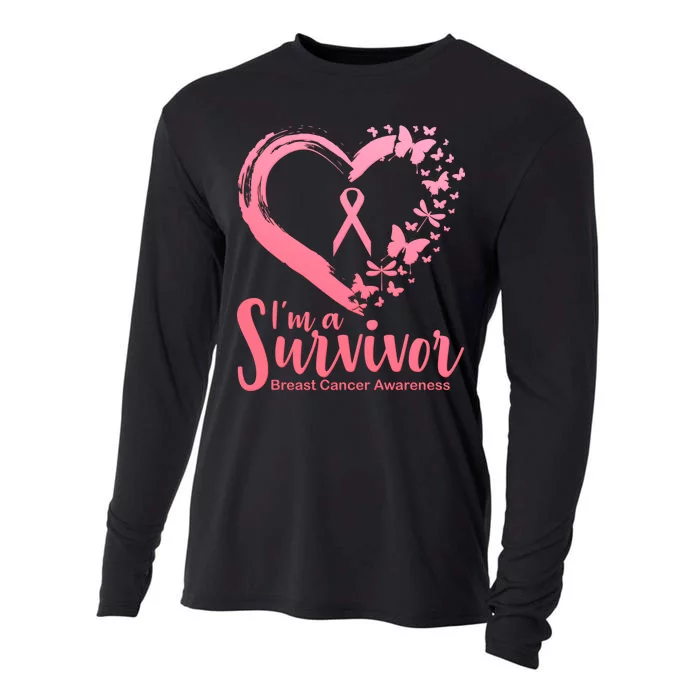 I'm a Survivor Breast Cancer Awareness Butterfly Cooling Performance Long Sleeve Crew