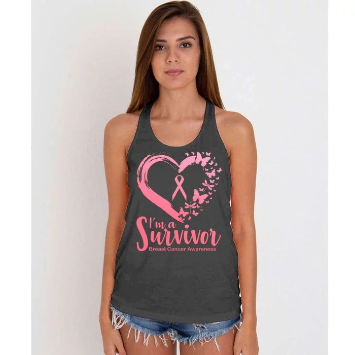 I'm a Survivor Breast Cancer Awareness Butterfly Women's Knotted Racerback Tank