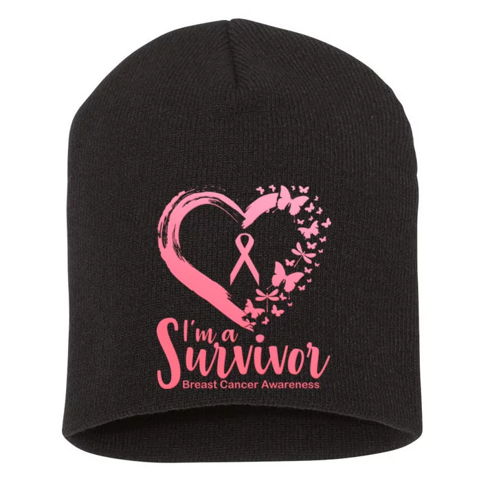 I'm a Survivor Breast Cancer Awareness Butterfly Short Acrylic Beanie