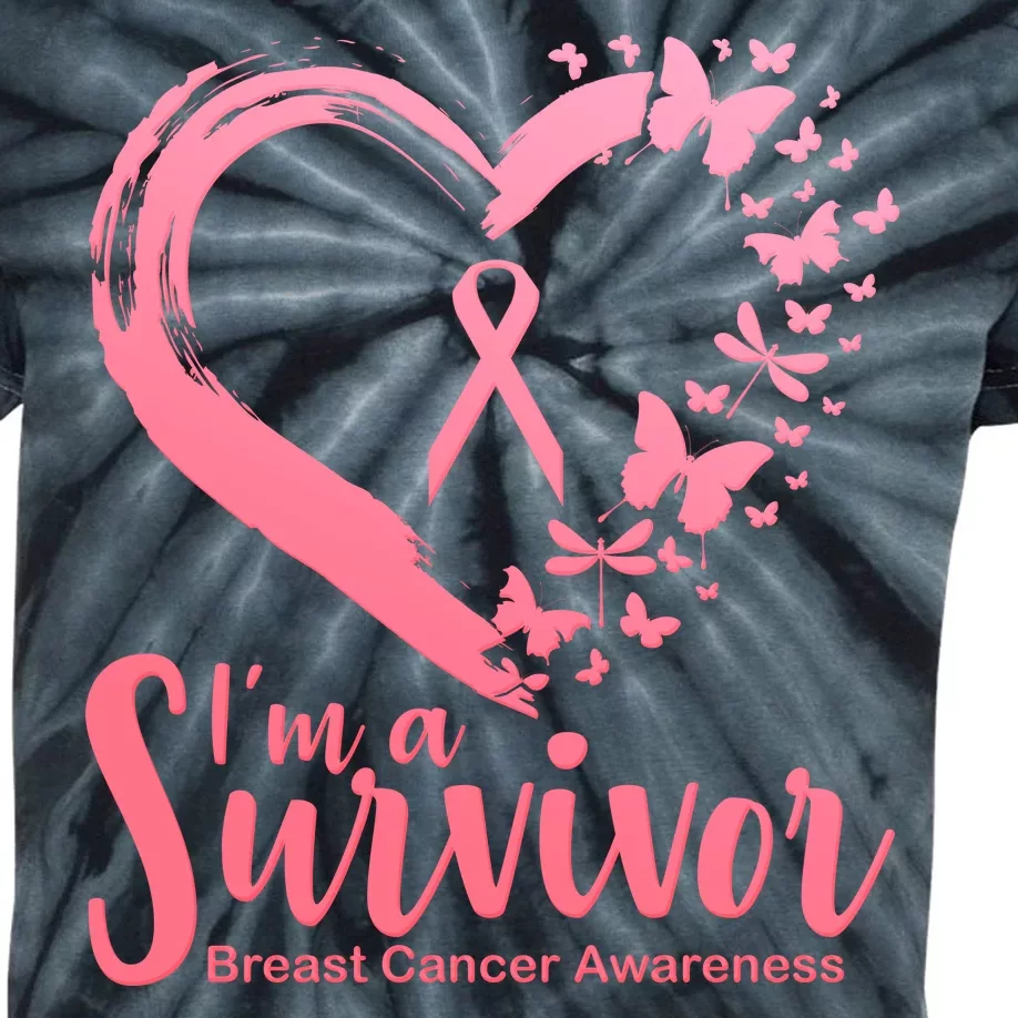 I'm a Survivor Breast Cancer Awareness Butterfly Kids Tie-Dye T-Shirt