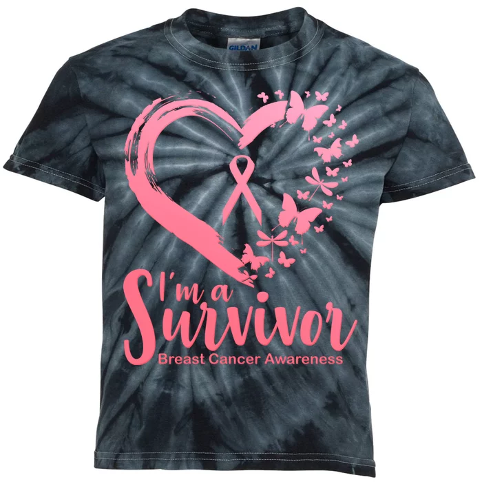 I'm a Survivor Breast Cancer Awareness Butterfly Kids Tie-Dye T-Shirt