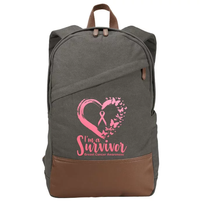 I'm a Survivor Breast Cancer Awareness Butterfly Cotton Canvas Backpack